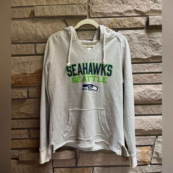 NFL Teens Official Seattle Seahawks Football Hoodie Cream green stripe XL - Picture 2 of 9